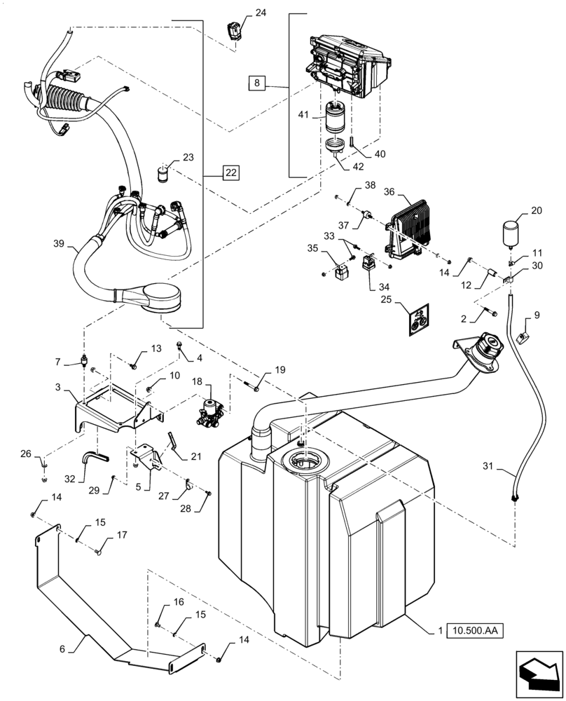Схема запчастей Case IH 6130 - (10.500.AD[02]) - DEF/ ADBLUE, DEF LINES, DEF TANK, MODULE (10) - ENGINE