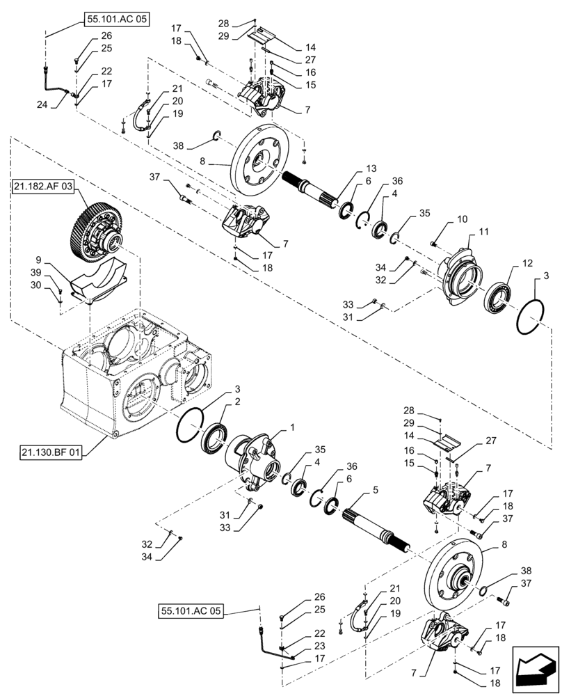 Схема запчастей Case IH 8240 - (21.140.AK[04]) - VAR - 722775 - GEARBOX, DIFFERENTIAL, AXLE HOUSING 20/61 STANDARD (21) - TRANSMISSION