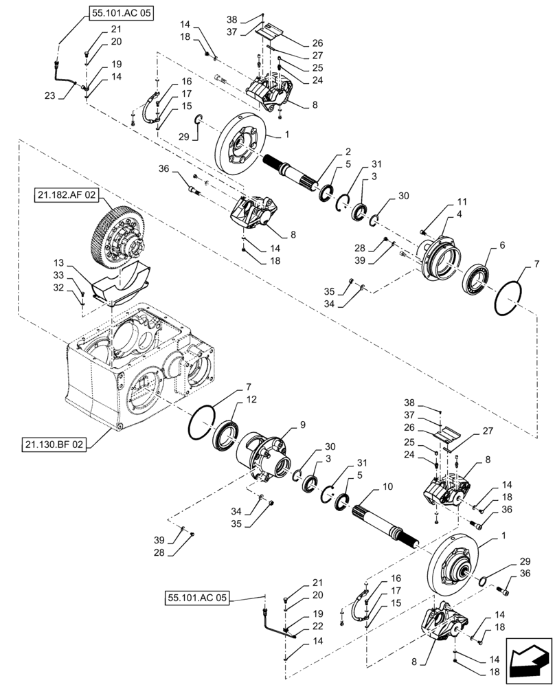 Схема запчастей Case IH 9230 - (21.140.AK[02]) - VAR - 722028 - GEARBOX, DIFFERENTIAL, AXLE HOUSING 16/71 STANDARD (21) - TRANSMISSION