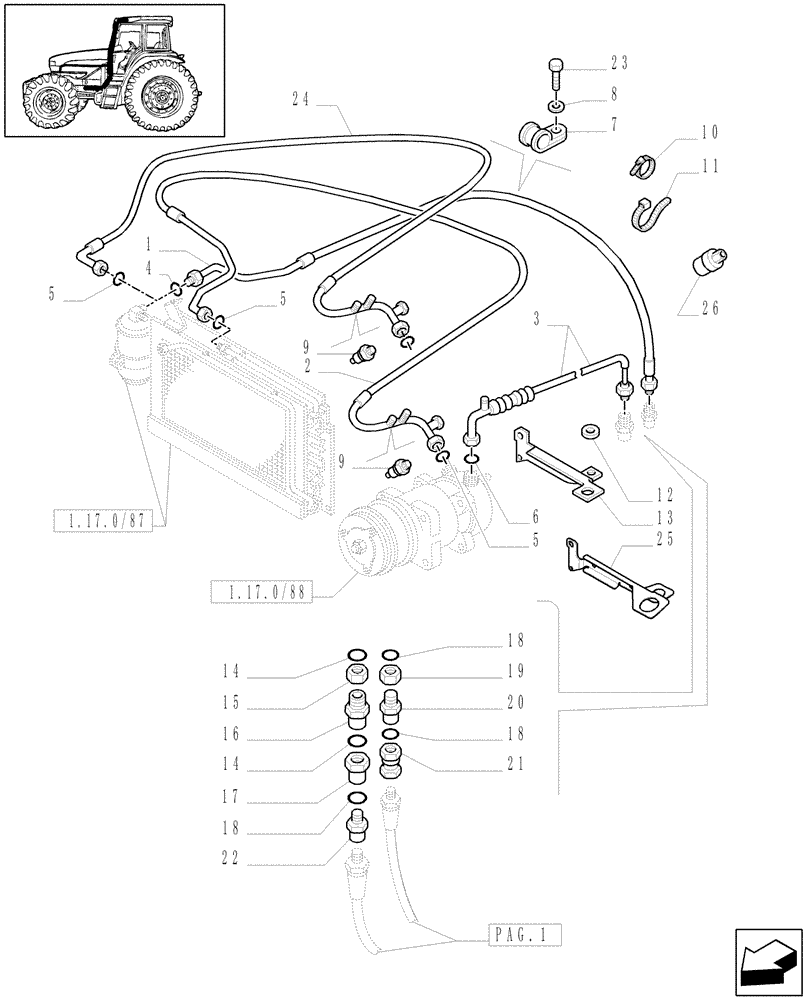 Схема запчастей Case IH MXM120 - (1.17.0/86[02]) - PIPES FOR AIR CONDITIONING (02) - ENGINE EQUIPMENT