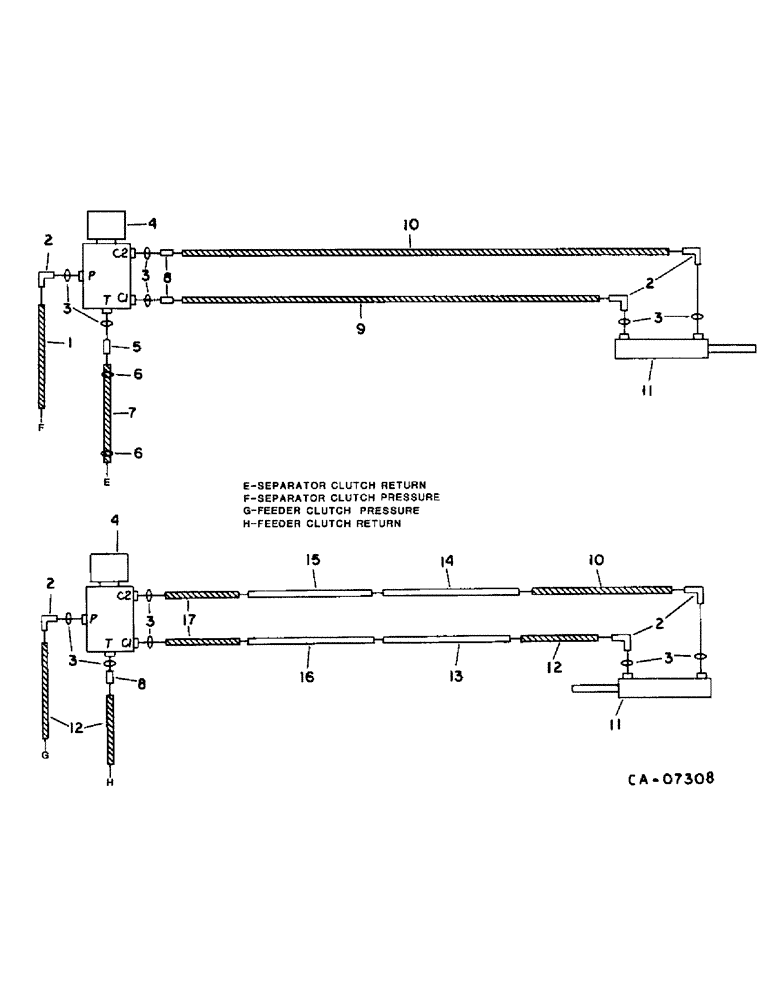 Схема запчастей Case IH 1470 - (10-16) - HYDRAULICS, HYDRAULIC DIAGRAM, FEEDER AND SEPARATOR CLUTCH CYLINDER, S.N. 10001 AND ABOVE (07) - HYDRAULICS