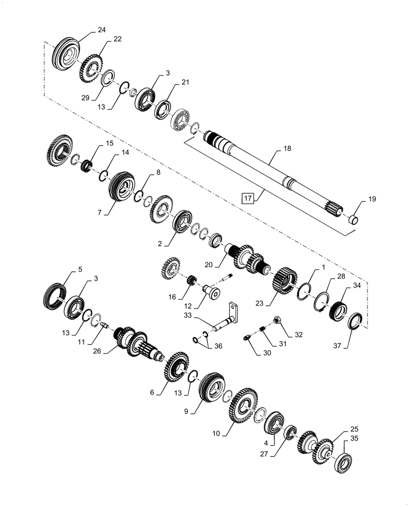 Схема запчастей Case IH FARMALL 60A - (21.140.AE[02]) - TRANSMISSION GEAR, SHAFT AND BEARINGS (21) - TRANSMISSION