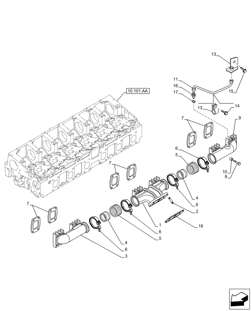 Схема запчастей Case IH F3JFE613A B004 - (10.254.AC) - EXHAUST MANIFOLD (10) - ENGINE