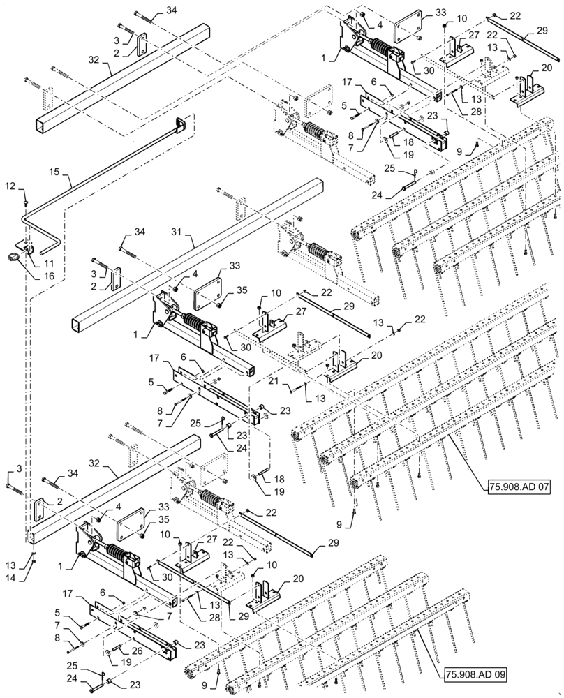 Схема запчастей Case IH TRUE-TANDEM 345 - (75.908.AD[02]) - THREE BAR COIL TINE 25 FOOT (75) - SOIL PREPARATION
