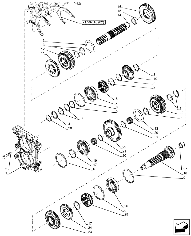 Схема запчастей Case IH FARMALL 120C - (21.140.AE[05]) - VAR - 336842 - TRANSMISSION, SHUTTLE, SHAFT & GEAR (24X24 ECO SPEED) (21) - TRANSMISSION