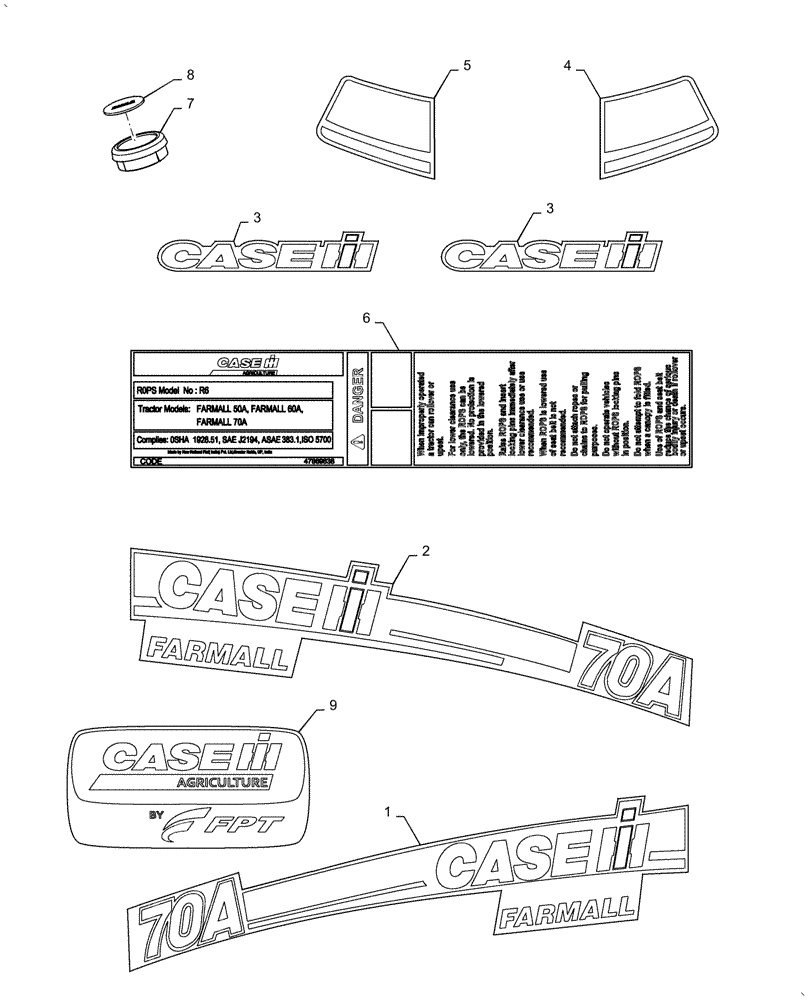 Схема запчастей Case IH FARMALL 70A - (90.108.AB [02]) - BRAND AND MODEL DECALS (90) - PLATFORM, CAB, BODYWORK AND DECALS