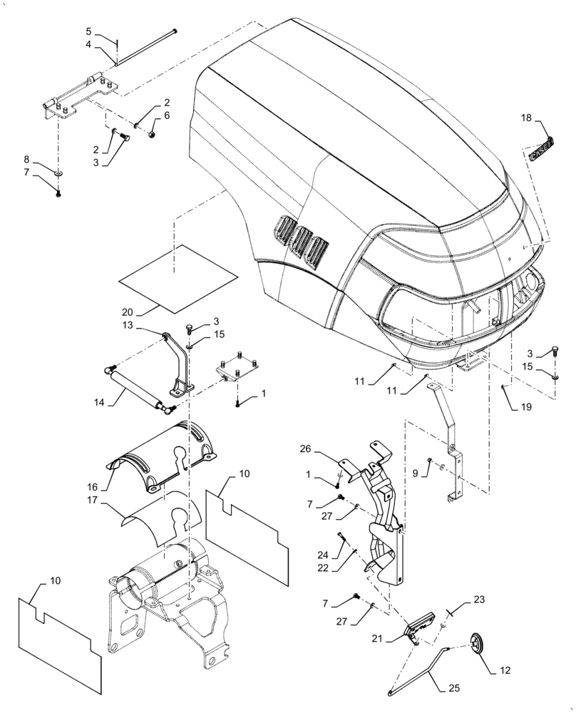 Схема запчастей Case IH FARMALL 70A - (90.100.AU[02]) - HOOD (90) - PLATFORM, CAB, BODYWORK AND DECALS