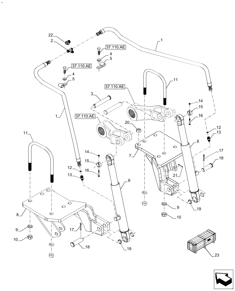 Схема запчастей Case IH FARMALL 120A - (37.120.AF[03]) - VAR - 339784, 719452 - DOUBLE CYLINDER, HYDRAULIC LIFT (3266 KG) (37) - HITCHES, DRAWBARS & IMPLEMENT COUPLINGS