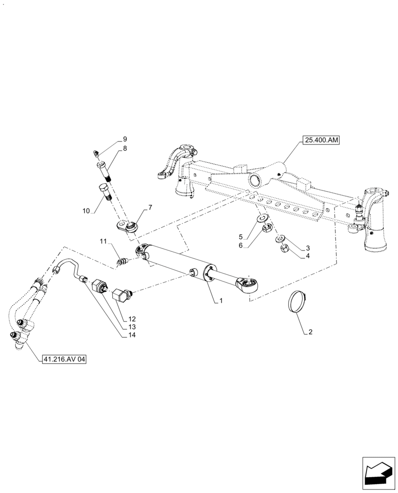 Схема запчастей Case IH FARMALL 120A - (41.216.AB[01]) - VAR - 330403 - 2WD FRONT AXLE, OPERATING CYLINDER, STANDARD DUTY (41) - STEERING