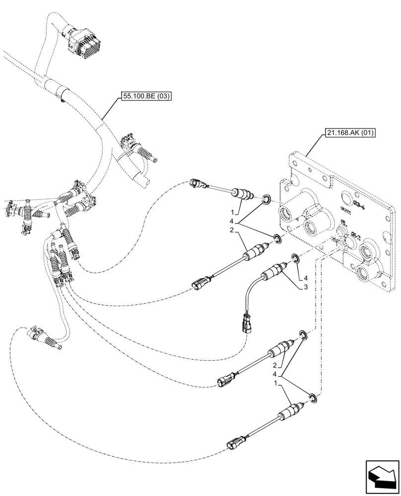 Схема запчастей Case IH FARMALL 120C - (55.020.AB[01]) - VAR - 334177, 390275 - TRANSMISSION, POWERSHUTTLE, SPEED SENSOR, HI-LO (24X24) (24X24 CREEPER) (55) - ELECTRICAL SYSTEMS