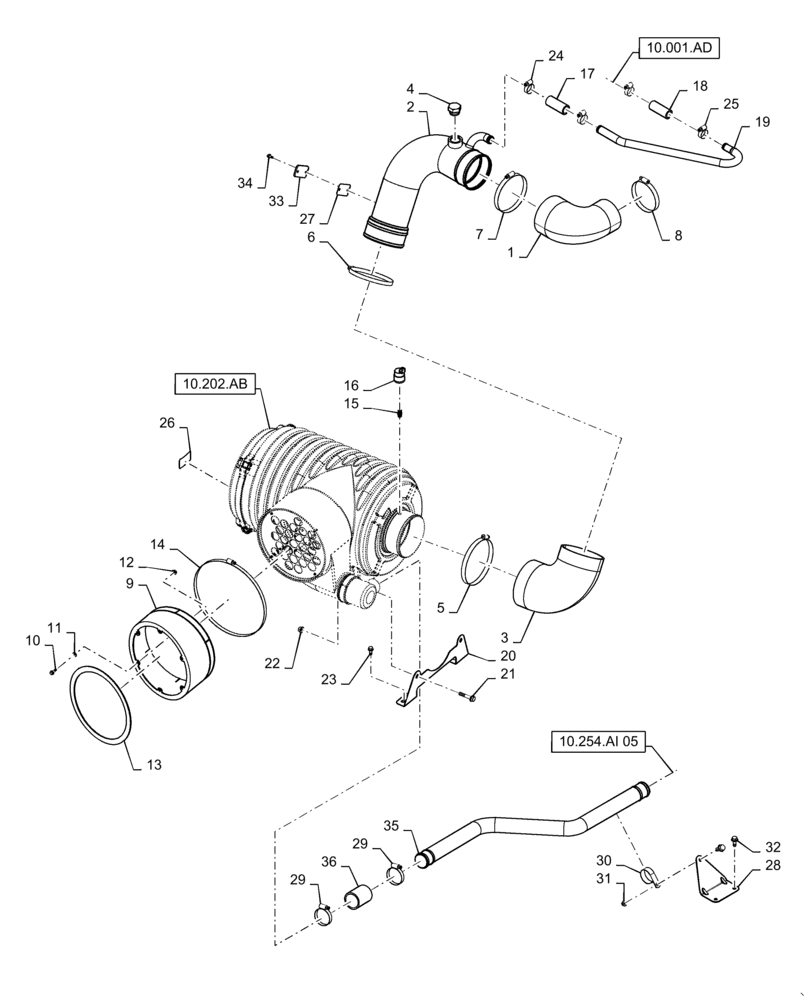 Схема запчастей Case IH 5140 - (10.202.BD[01]) - AIR CLEANER & INTAKE PARTS (10) - ENGINE
