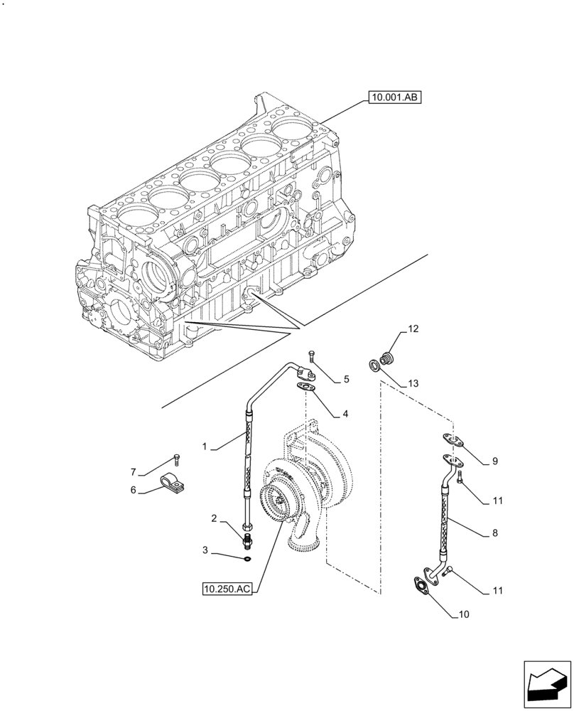 Схема запчастей Case IH F3GFE613B B001 - (10.250.AD) - TURBOCHARGER LUBE LINE (10) - ENGINE