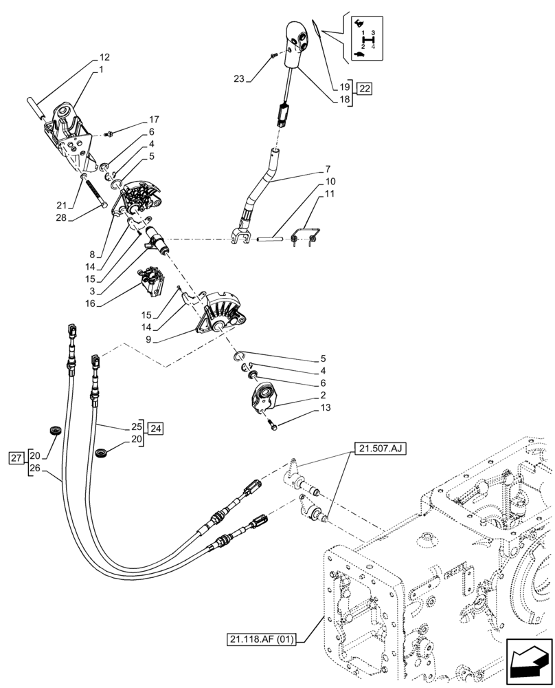 Схема запчастей Case IH FARMALL 90C - (21.130.BC[01]) - VAR - 390067, 743546, 744576 - TRANSMISSION, SHUTTLE, CONTROL LEVER, GEARSHIFT (8X8) (12X12) (12X12 CREEPER) (21) - TRANSMISSION