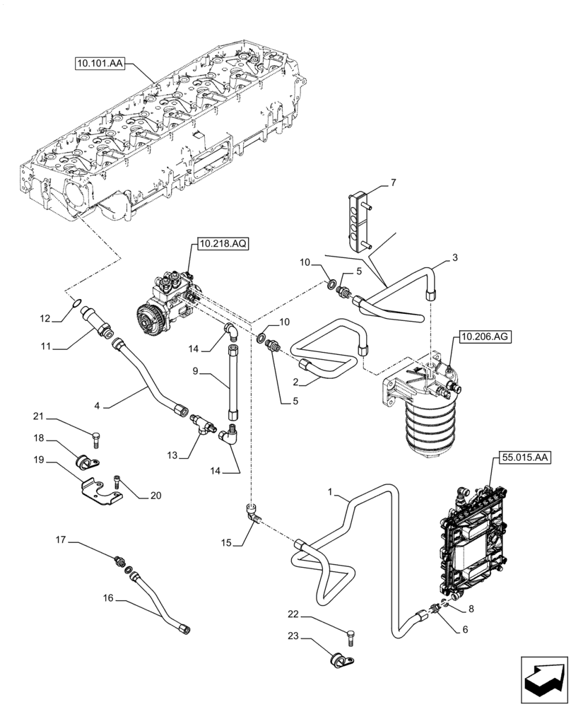 Схема запчастей Case IH F3GFE613B B001 - (10.210.AF) - FUEL SUPPLY LINES (10) - ENGINE