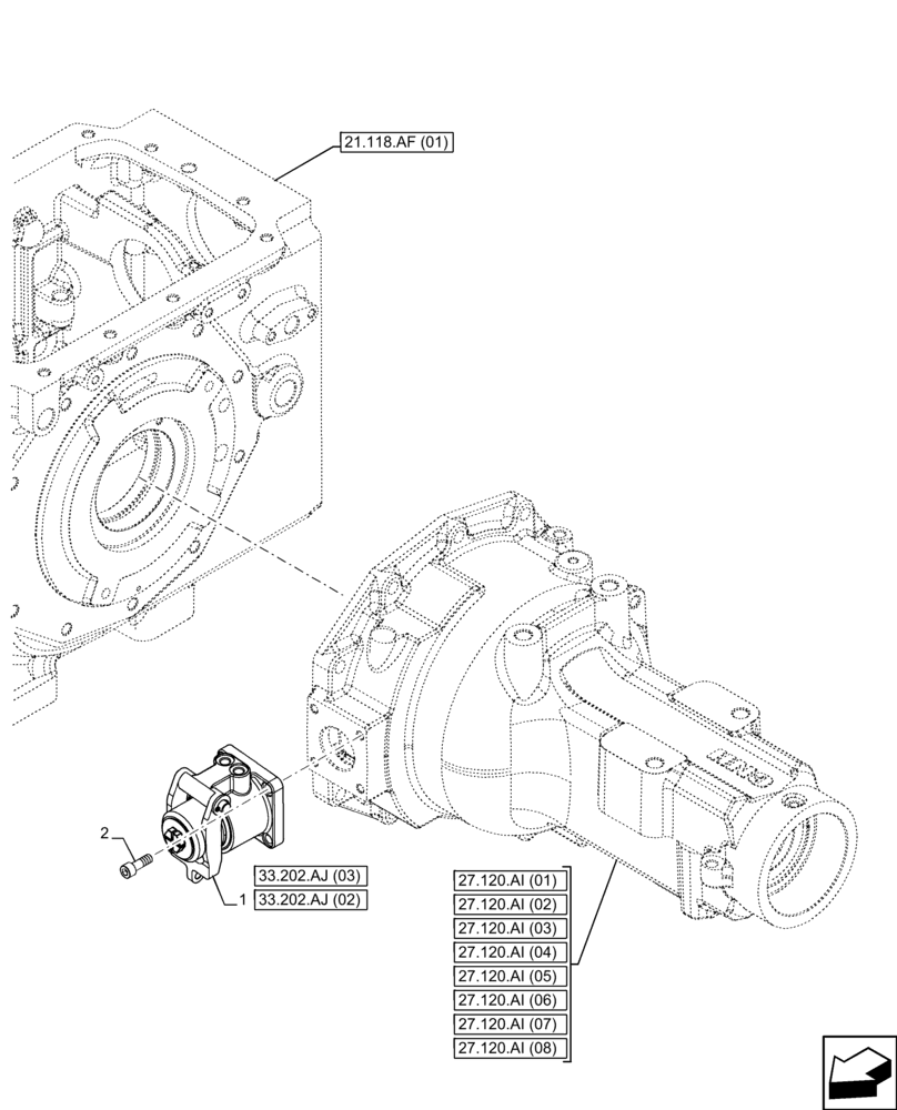 Схема запчастей Case IH FARMALL 90C - (33.202.AJ[01]) - VAR - 333411, 390411 - BRAKE CYLINDER (33) - BRAKES & CONTROLS