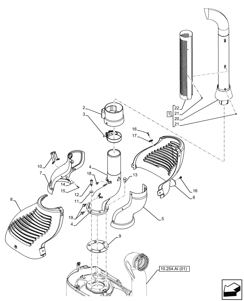 Схема запчастей Case IH FARMALL 120C - (10.254.AD[01]) - VAR - 391151 - VERTICAL EXHAUST, EXHAUST PIPE, W/O CAB (10) - ENGINE