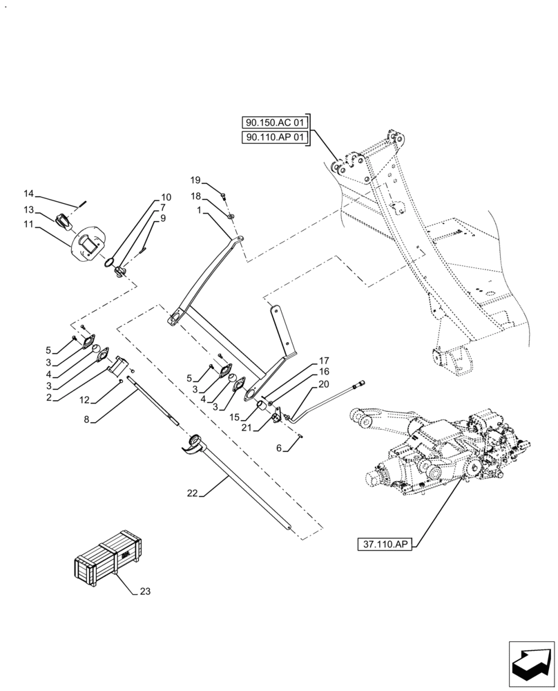 Схема запчастей Case IH FARMALL 120A - (37.108.AE[02]) - VAR - 330845, 718181 - EXTERNAL CONTROL, LEVEL (37) - HITCHES, DRAWBARS & IMPLEMENT COUPLINGS