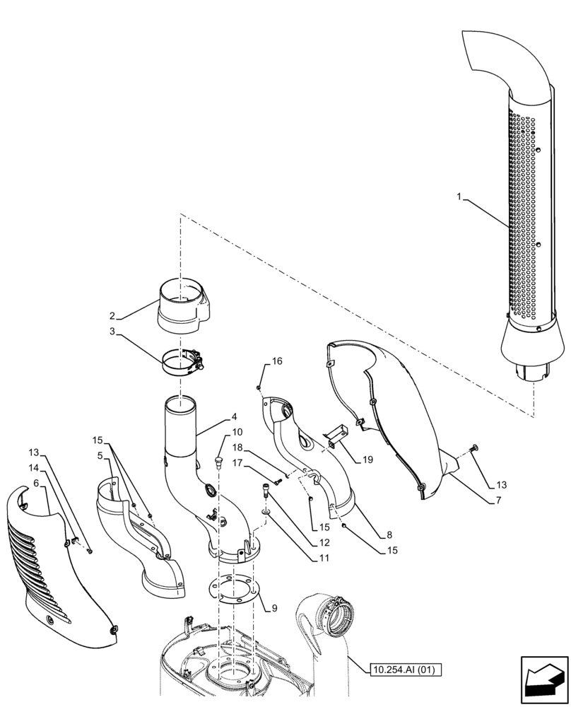 Схема запчастей Case IH FARMALL 120C - (10.254.AD[02]) - VAR - 743545 - VERTICAL EXHAUST, EXHAUST PIPE - C9165 (10) - ENGINE