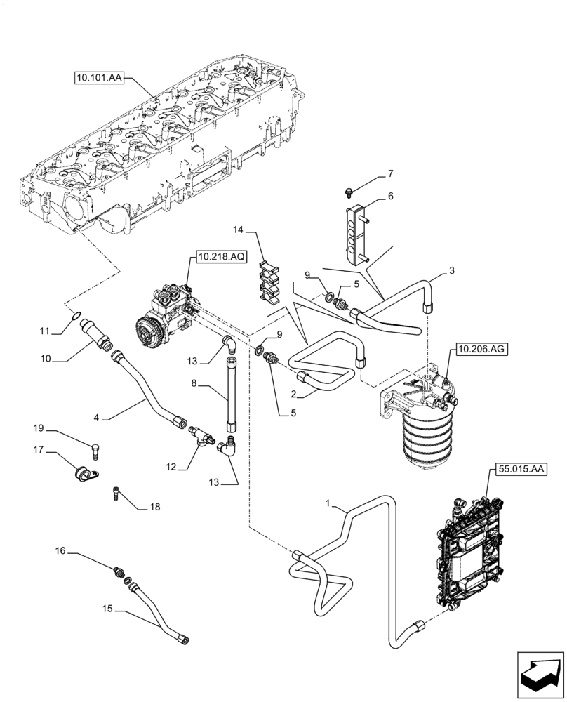 Схема запчастей Case IH F3JFE613A B003 - (10.210.AF) - FUEL LINE (10) - ENGINE