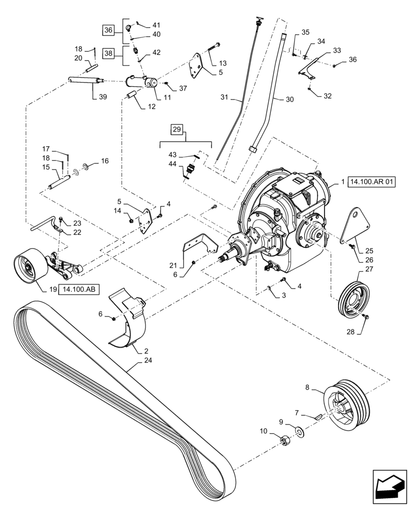 Схема запчастей Case IH 7140 - (14.100.BH) - PTO ASSY, BELT (14) - MAIN GEARBOX & DRIVE