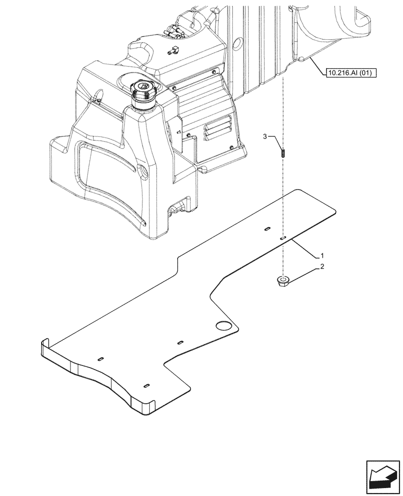 Схема запчастей Case IH FARMALL 120C - (10.216.AI[03]) - VAR - 743543, 744574 - FUEL TANK, PROTECTION PLATE (10) - ENGINE
