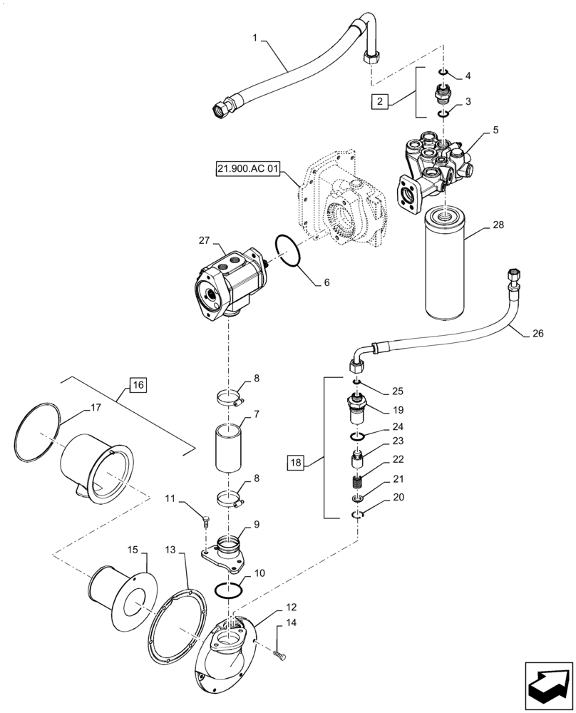 Схема запчастей Case IH MAGNUM 260 - (35.105.AA[01]) - POWERSHIFT - HYDRAULIC SYSTEM, CHARGE PUMP (35) - HYDRAULIC SYSTEMS