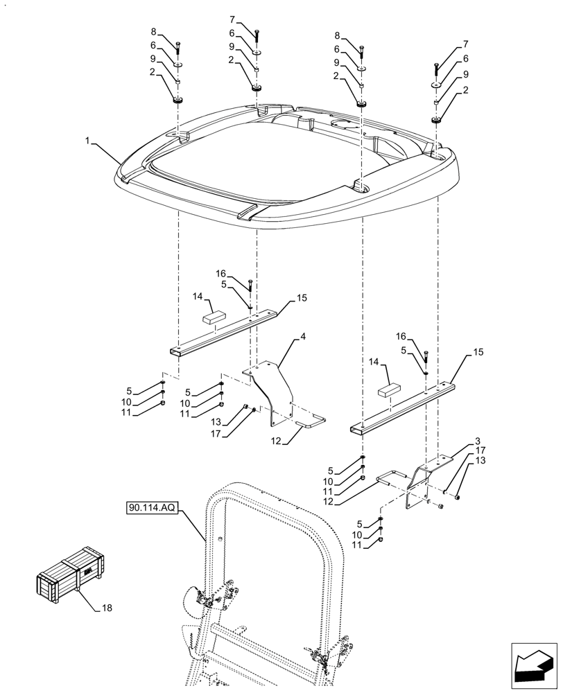 Схема запчастей Case IH FARMALL 120A - (90.114.AR) - VAR - 335857, 718155 - CANOPY, W/O CAB (90) - PLATFORM, CAB, BODYWORK AND DECALS