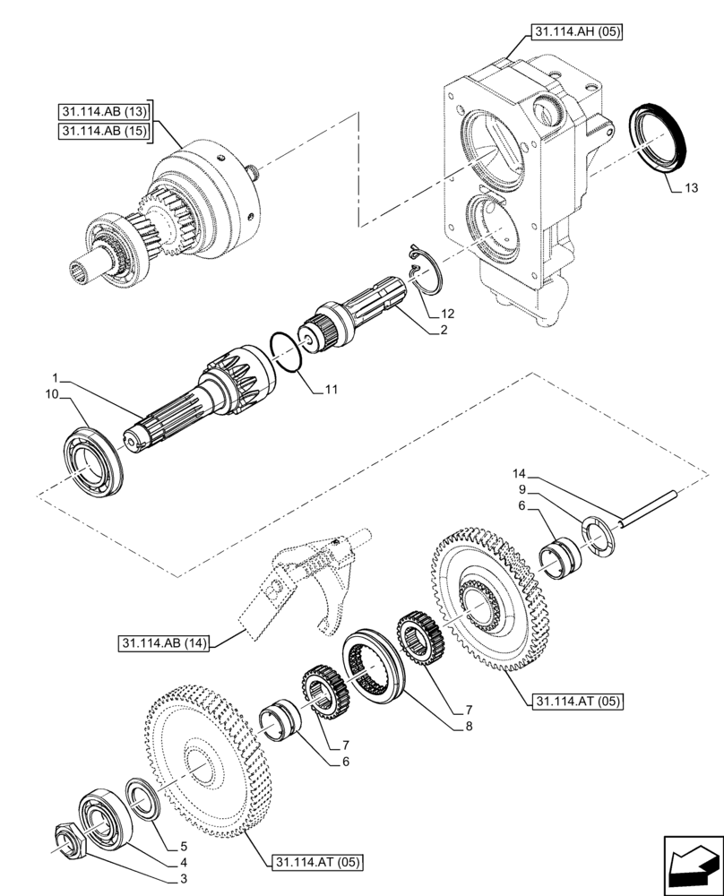 Схема запчастей Case IH FARMALL 90C - (31.114.AF[05]) - VAR - 743594 - PTO 540/1000 -540E RPM, OUTPUT SHAFT, POWERSHUTTLE (31) - IMPLEMENT POWER TAKE OFF