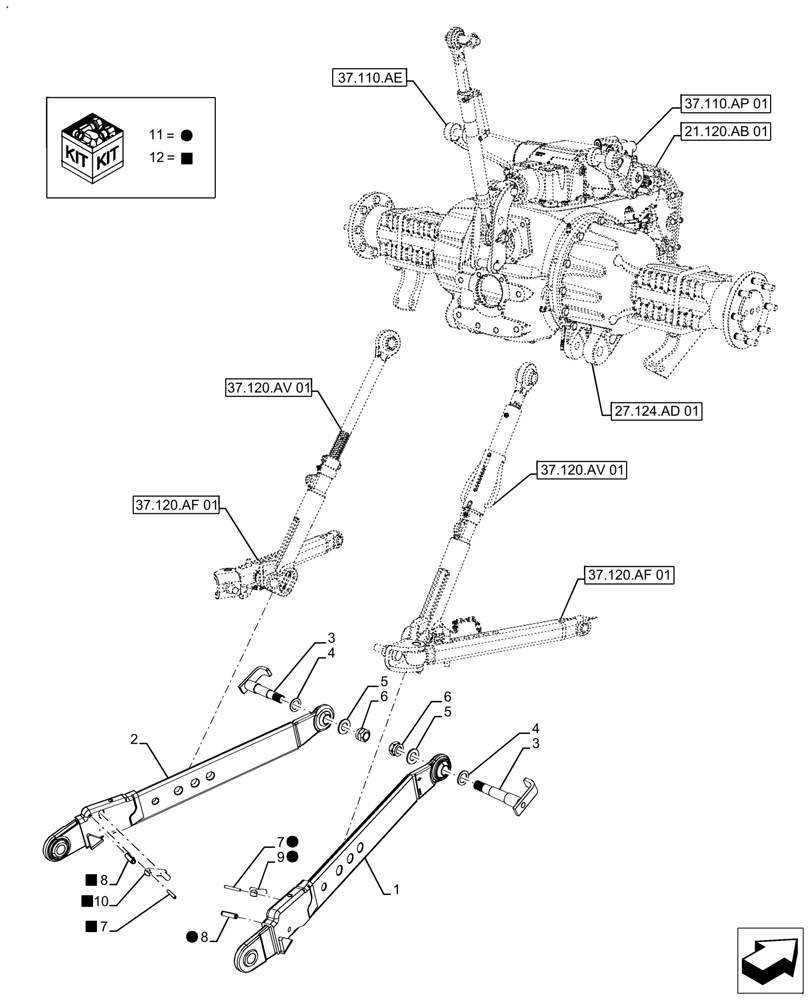 Схема запчастей Case IH FARMALL 120A - (37.120.AO[01]) - VAR - 390351 - LOWER LINK, ARM (37) - HITCHES, DRAWBARS & IMPLEMENT COUPLINGS