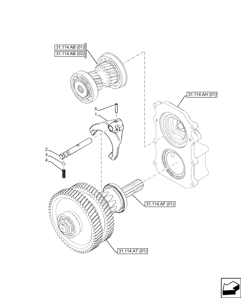 Схема запчастей Case IH FARMALL 110C - (31.114.AB[02]) - VAR - 743566 - PTO 540 RPM, DRIVEN SHAFT, FORK, SHUTTLE (31) - IMPLEMENT POWER TAKE OFF