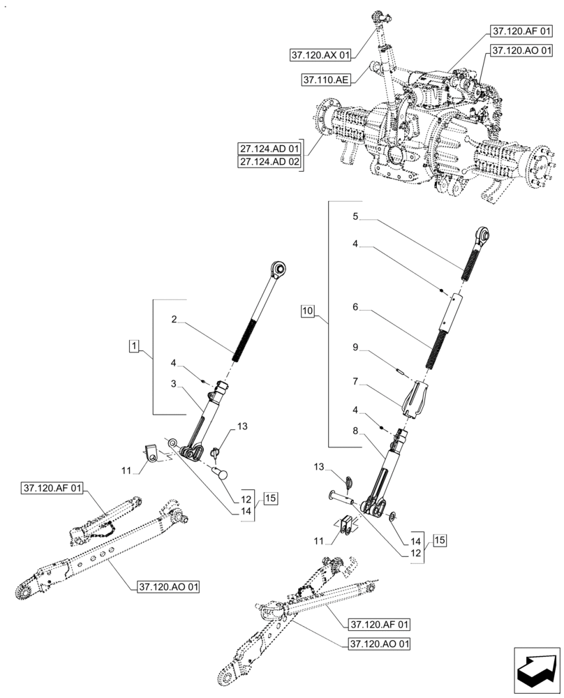 Схема запчастей Case IH FARMALL 120A - (37.120.AV[01]) - VAR - 390351 - 3 POINT HITCH, LIFTING ROD (37) - HITCHES, DRAWBARS & IMPLEMENT COUPLINGS