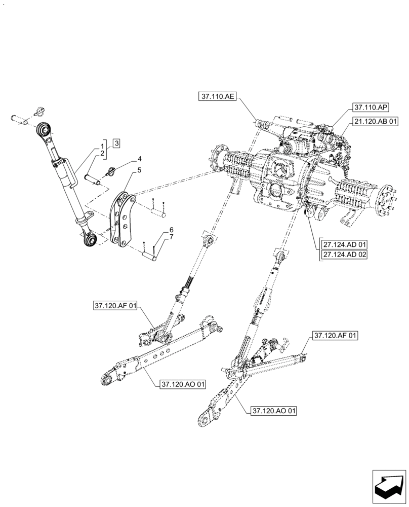 Схема запчастей Case IH FARMALL 120A - (37.120.AX[01]) - VAR - 390351 - 3 POINT HITCH (37) - HITCHES, DRAWBARS & IMPLEMENT COUPLINGS