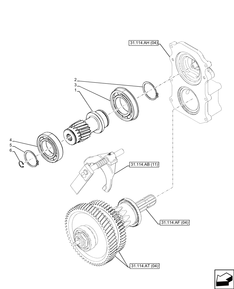 Схема запчастей Case IH FARMALL 110C - (31.114.AB[10]) - VAR - 743594 - PTO 540/1000 RPM, DRIVEN SHAFT, SHUTTLE (31) - IMPLEMENT POWER TAKE OFF