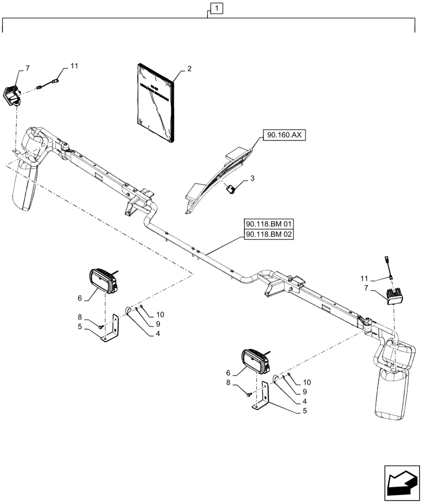 Схема запчастей Case IH 8240 - (88.100.55[01]) - DIA KIT, HARVESTER, DISTANCE LIGHTING (88) - ACCESSORIES