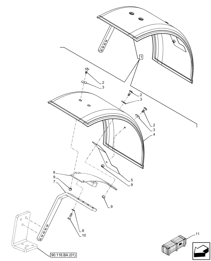 Схема запчастей Case IH FARMALL 120C - (90.116.AC[02]) - VAR - 744673 - FRONT FENDER (400MM), LARGE (20’), 4WD (90) - PLATFORM, CAB, BODYWORK AND DECALS