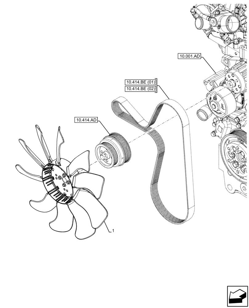 Схема запчастей Case IH FARMALL 120C - (10.414.AC) - VAR - 390018 - ENGINE, FAN (10) - ENGINE