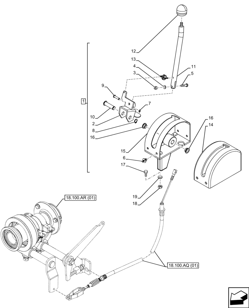 Схема запчастей Case IH FARMALL 120C - (18.100.AN[01]) - VAR - 743565, 743566, 743594 - PTO CLUTCH, CONTROL LEVER, W/O CAB (18) - CLUTCH