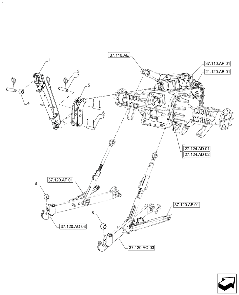 Схема запчастей Case IH FARMALL 120A - (37.120.AX[02]) - VAR - 330148 - 3 POINT HITCH, QUICK-HITCH (37) - HITCHES, DRAWBARS & IMPLEMENT COUPLINGS
