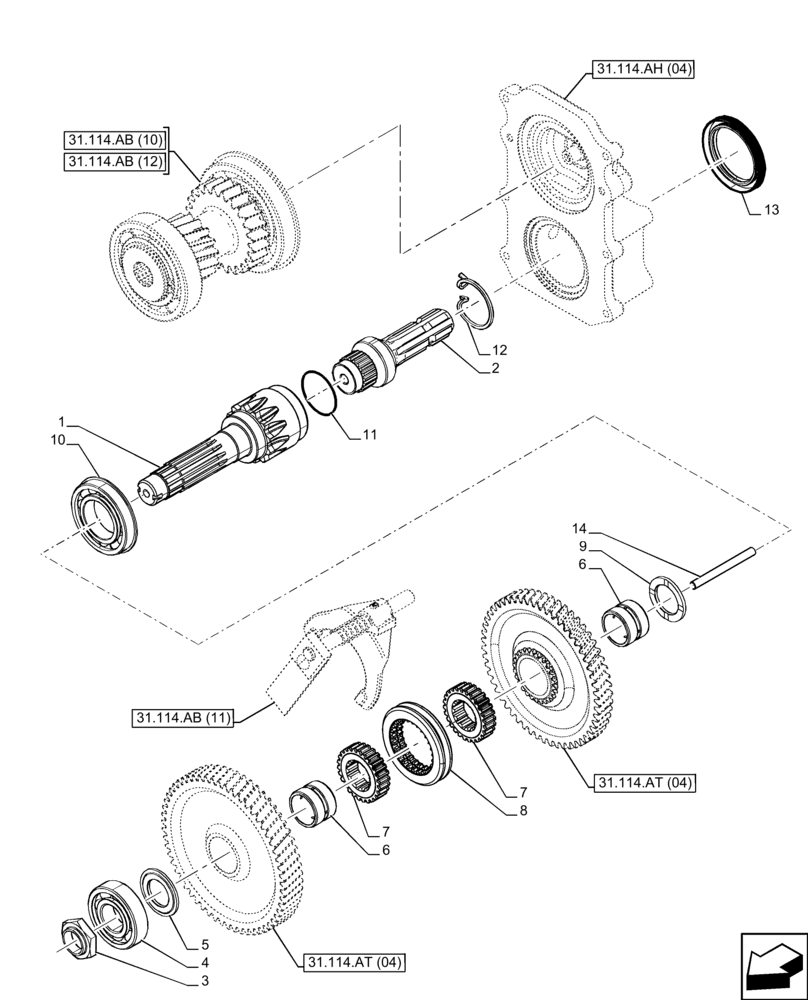 Схема запчастей Case IH FARMALL 110C - (31.114.AF[04]) - VAR - 743594 - PTO 540/1000 RPM, OUTPUT SHAFT, SHUTTLE (31) - IMPLEMENT POWER TAKE OFF