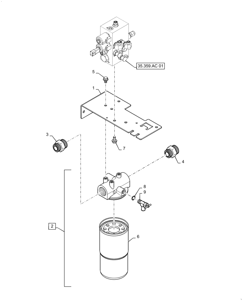 Схема запчастей Case IH 6130 - (35.359.AE[02]) - VALVE, SEPARATOR, UNLOADING TUBE, REGULATOR, FILTER (35) - HYDRAULIC SYSTEMS