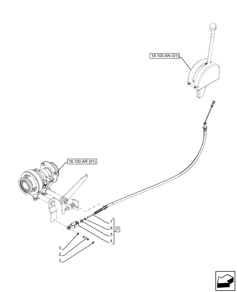 Схема запчастей Case IH FARMALL 120C - (18.100.AQ[01]) - VAR - 743565, 743566, 743594 - PTO CLUTCH, CABLE, W/O CAB (18) - CLUTCH