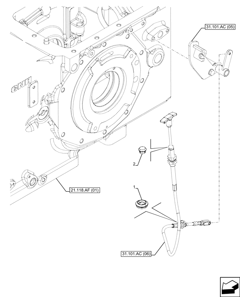 Схема запчастей Case IH FARMALL 120C - (31.101.AC[03]) - VAR - 743565, 743594 - PTO 540/1000 RPM, CONTROL LEVER, PLUGS, CAB (31) - IMPLEMENT POWER TAKE OFF