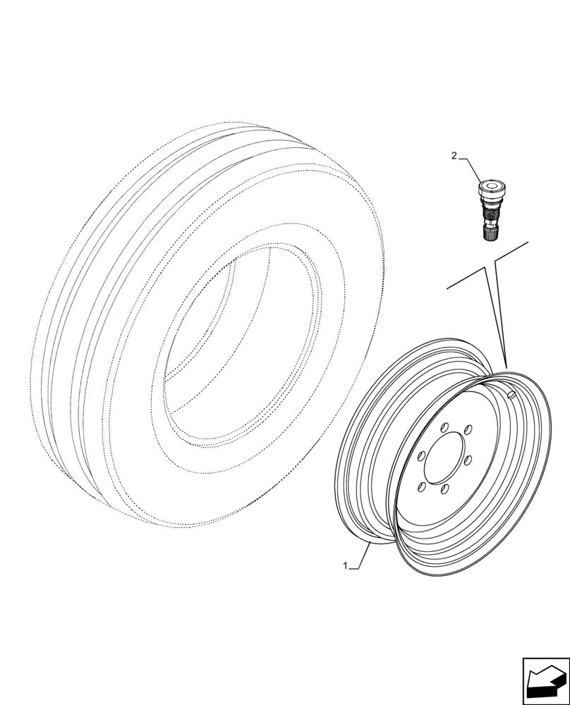 Схема запчастей Case IH FARMALL 120C - (44.511.AE[01]) - VAR - 8111304, 8111364 - FRONT, WHEEL W5.5FX16 (44) - WHEELS