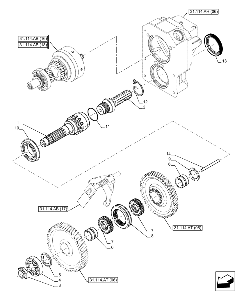 Схема запчастей Case IH FARMALL 100C - (31.114.AF[06]) - VAR - 743594 - PTO 540/1000 RPM, OUTPUT SHAFT, HI-LO (31) - IMPLEMENT POWER TAKE OFF