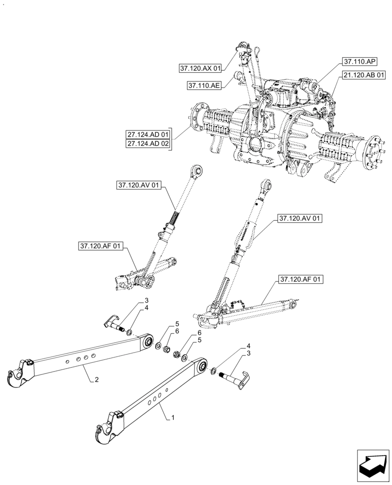 Схема запчастей Case IH FARMALL 120A - (37.120.AO[03]) - VAR - 330148 - LOWER LINK, ARM, QUICK-HITCH (37) - HITCHES, DRAWBARS & IMPLEMENT COUPLINGS