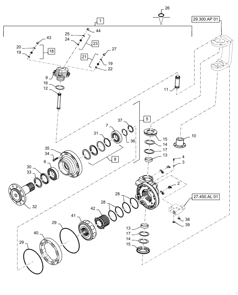 Схема запчастей Case IH 9230 - (27.450.AL[01]) - VAR - 425163, 425164 - REAR AXLE, MOTOR PGA (27) - REAR AXLE SYSTEM