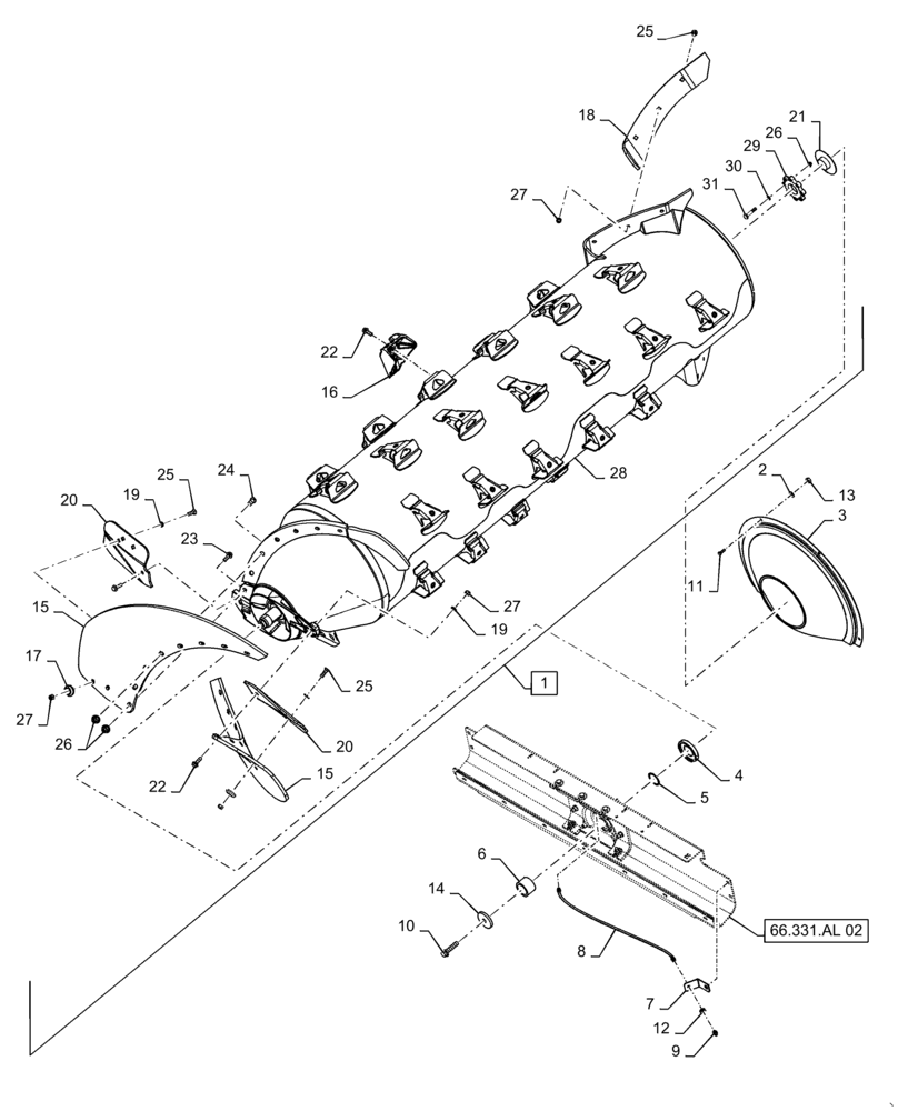 Схема запчастей Case IH 9230 - (66.331.AK[08]) - VAR - 425189 - THRESHING CYLINDER, ROTOR (66) - THRESHING