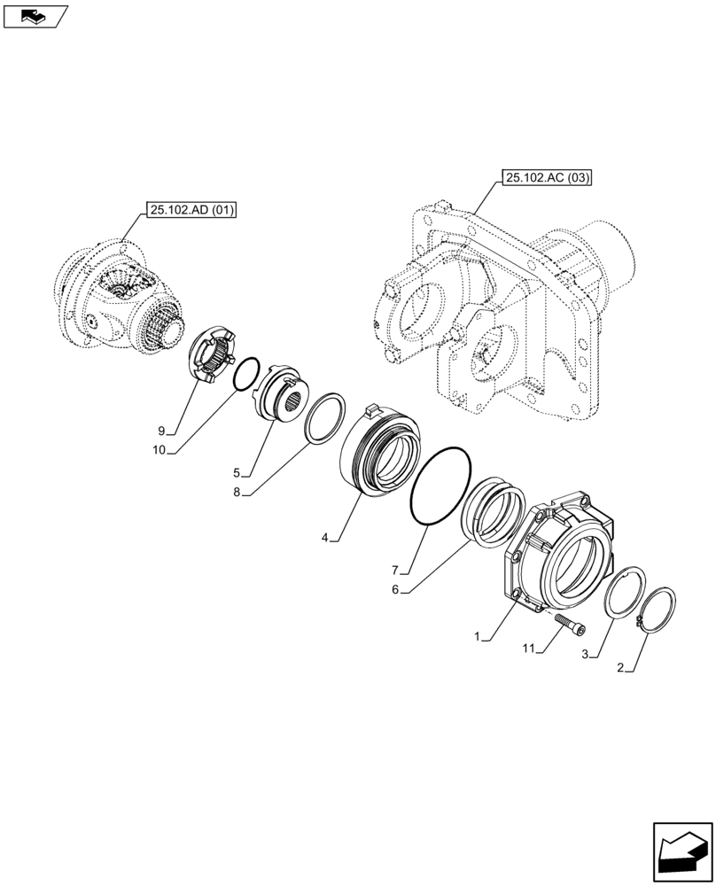 Схема запчастей Case IH FARMALL 105U - (25.102.AS) - VAR - 330308 - HOUSING, DIFFERENTIAL LOCK, 4WD FRONT AXLE (25) - FRONT AXLE SYSTEM