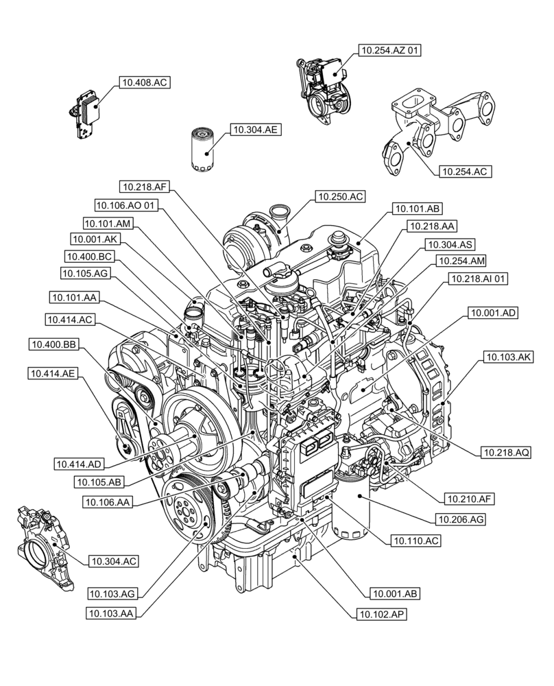 Схема запчастей Case IH F4DFE413S B002 - (10.000.00) - SECTION INDEX - ENGINE (10) - ENGINE