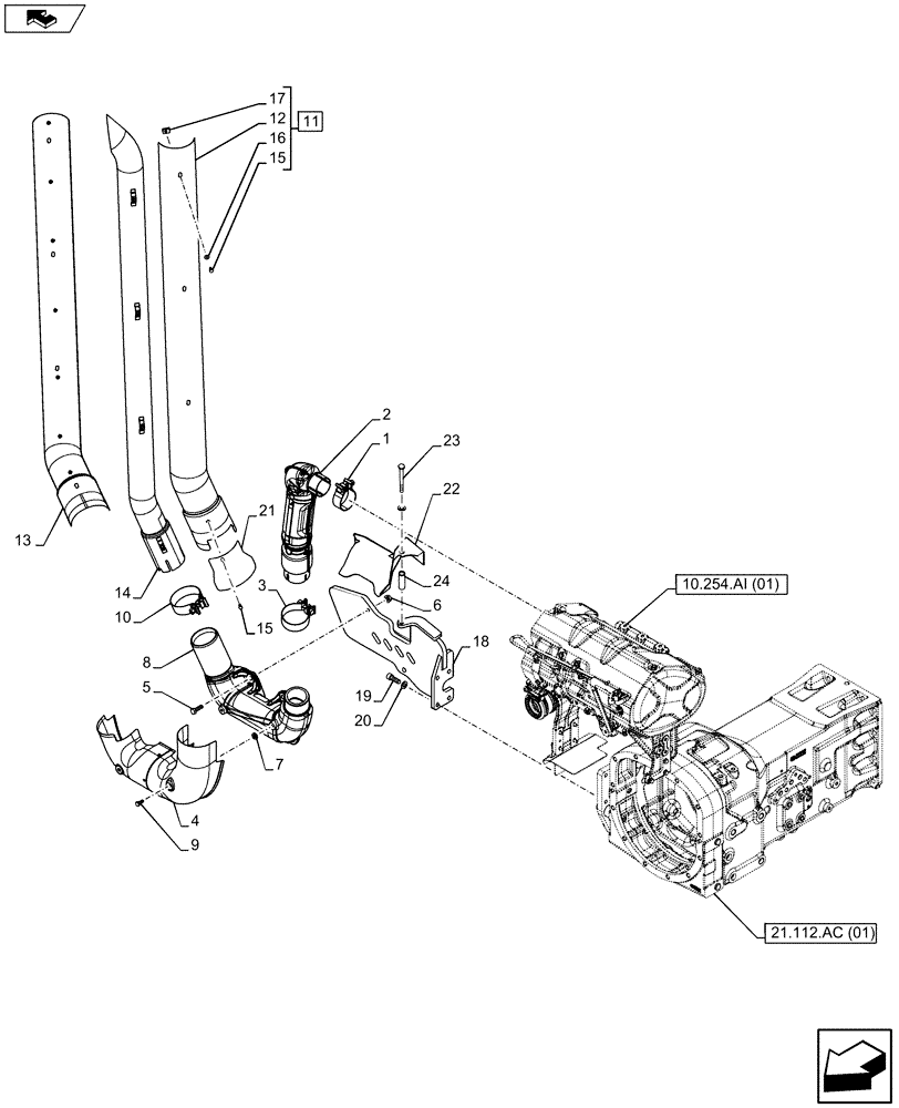 Схема запчастей Case IH FARMALL 105U - (10.254.AD[01]) - VAR - 334144 - EXHAUST SYSTEM PIPE (10) - ENGINE